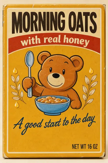 FLUX 3 Klein ComfyUI: A 1960s cereal box with its own lettering