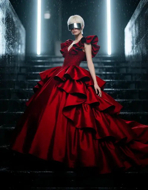 FLUX 3 Klein ComfyUI: A silk gown recoloured inside one box