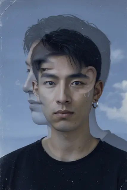 FLUX 3 Klein ComfyUI: A double-exposure portrait, two seeds