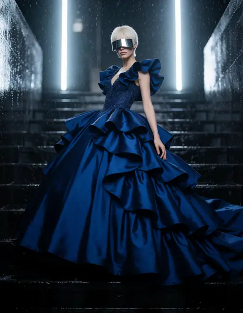 FLUX 3 Klein ComfyUI: A silk gown recoloured inside one box (input 1)