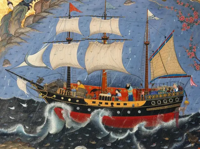 FLUX 3 Klein ComfyUI: A sailing ship in a storm, trained style LoRA