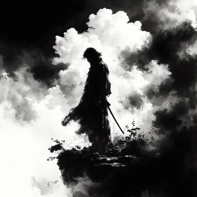 Krea 2 ComfyUI: A lone figure on a cliff under billowing clouds