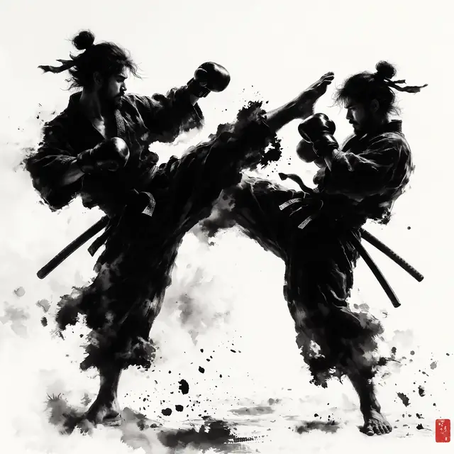 Krea 2 ComfyUI: Two samurai trading muay thai kicks