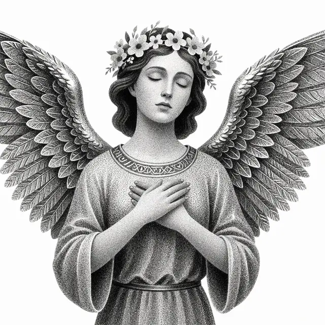 Krea 2 ComfyUI: An angel with metallic wings and a flower crown