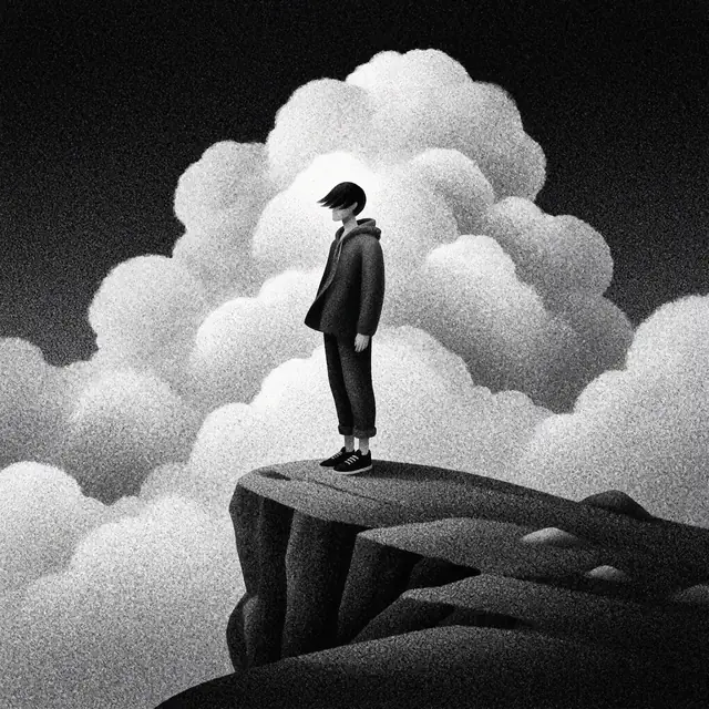 Krea 2 ComfyUI: A lone figure on a cliff under billowing clouds