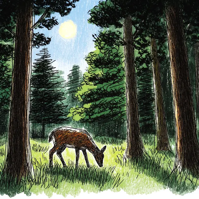 Krea 2 ComfyUI: A deer grazing in a sunlit forest