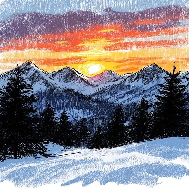 Krea 2 ComfyUI: A sunset over snowy mountains