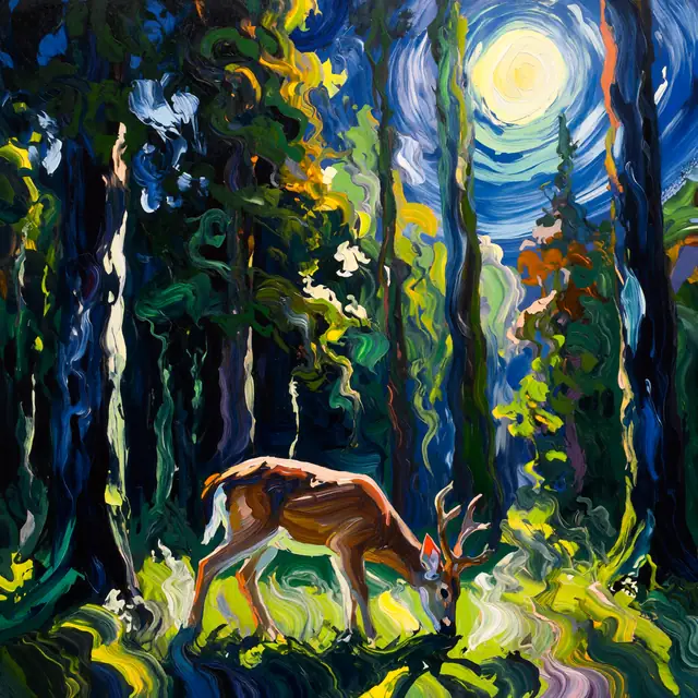 Krea 2 ComfyUI: A deer grazing in a sunlit forest