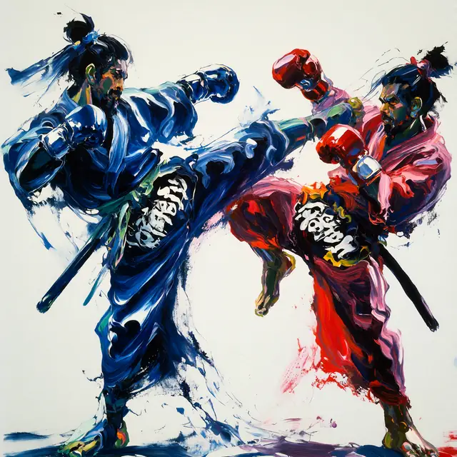Krea 2 ComfyUI: Two samurai trading muay thai kicks
