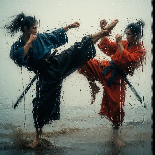 Krea 2 ComfyUI: Two samurai trading muay thai kicks