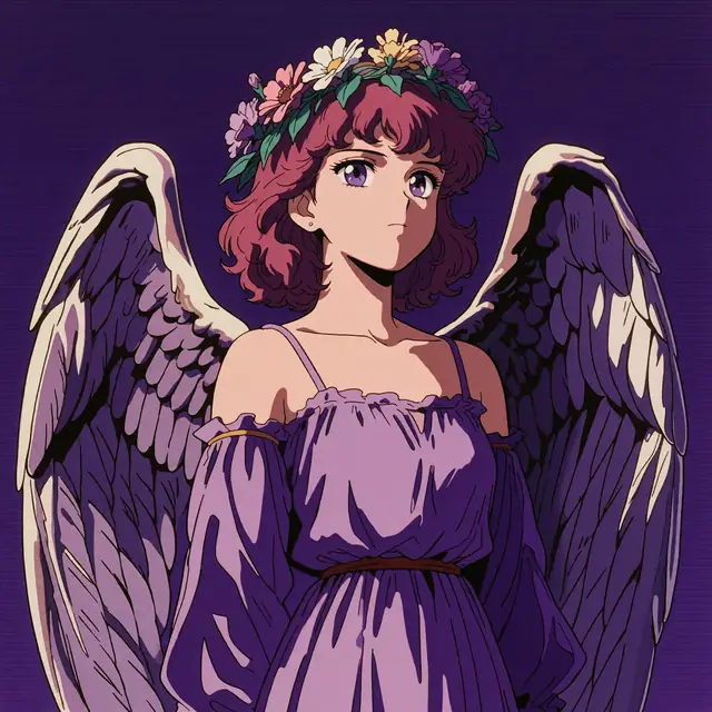 Krea 2 ComfyUI: An angel with metallic wings and a flower crown