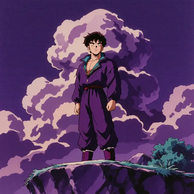 Krea 2 ComfyUI: A lone figure on a cliff under billowing clouds