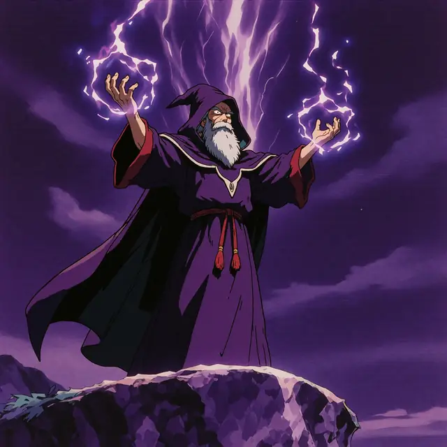 Krea 2 ComfyUI: A sorcerer calling down lightning on a cliff edge