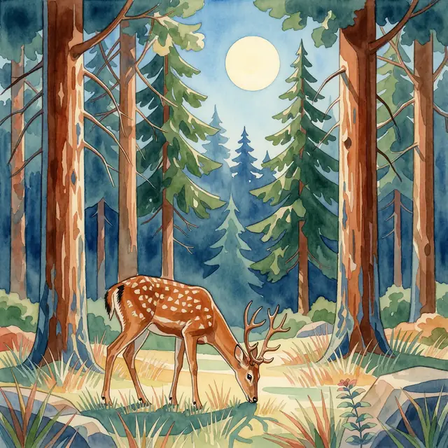 Krea 2 ComfyUI: A deer grazing in a sunlit forest