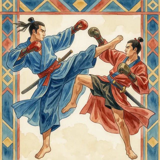 Krea 2 ComfyUI: Two samurai trading muay thai kicks