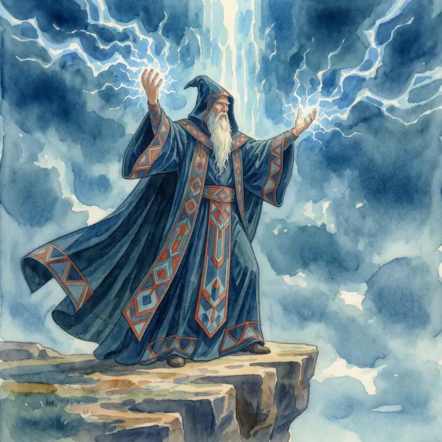 Krea 2 ComfyUI: A sorcerer calling down lightning on a cliff edge