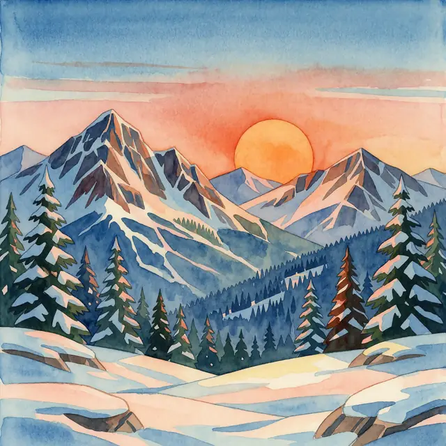 Krea 2 ComfyUI: A sunset over snowy mountains
