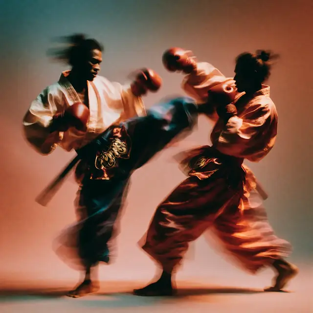 Krea 2 ComfyUI: Two samurai trading muay thai kicks