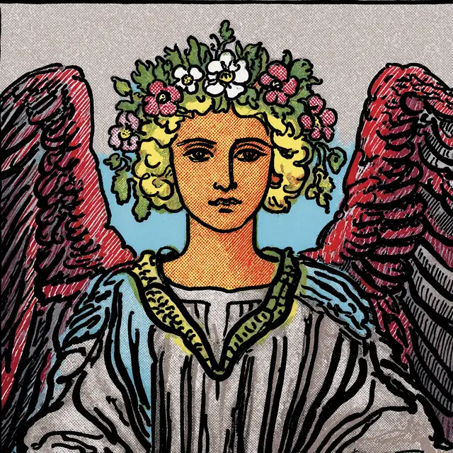 Krea 2 ComfyUI: An angel with metallic wings and a flower crown