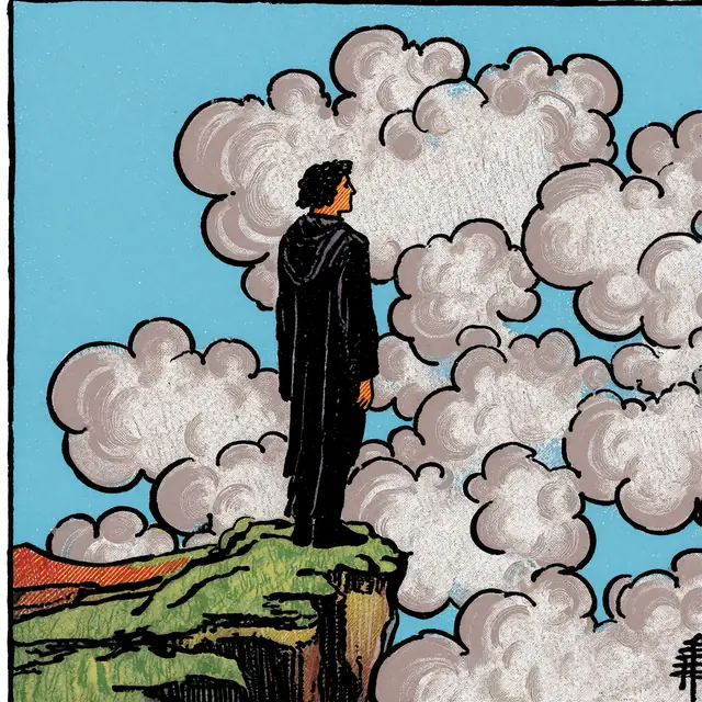 Krea 2 ComfyUI: A lone figure on a cliff under billowing clouds