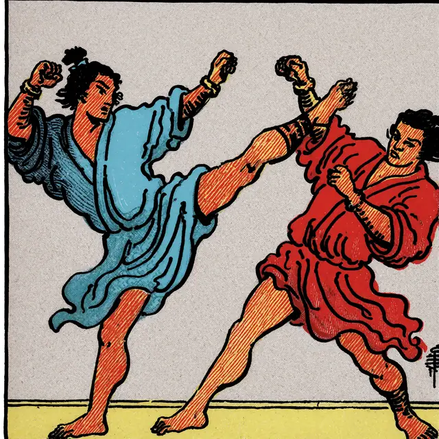 Krea 2 ComfyUI: Two samurai trading muay thai kicks